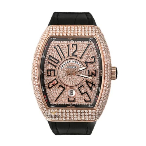 Đồng Hồ Franck Muller Vanguard V41 King Gold Custom Diamonds Mặt Số Đen Dây Đeo Đen