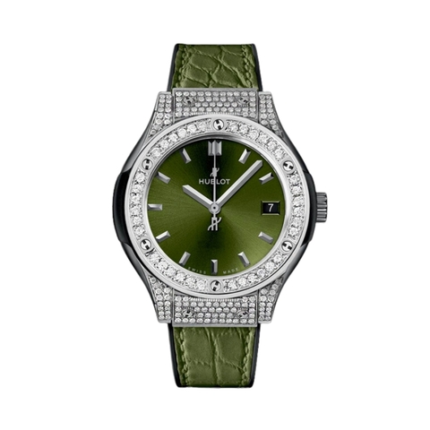 Đồng Hồ Hublot Classic Fusion Green Titanium Pavé 33mm 581.NX.8970.LR