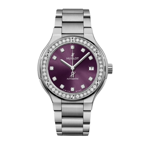 Đồng Hồ Hublot Classic Fusion Titanium Purple Diamonds Bracelet 38mm 568.NX.897V.NX.1204