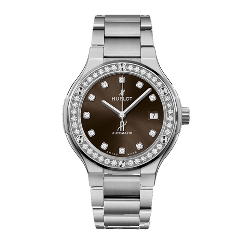 Đồng Hồ Hublot Classic Fusion Titanium Brown Diamonds Bracelet 33mm 585.NX.897M.NX.1204
