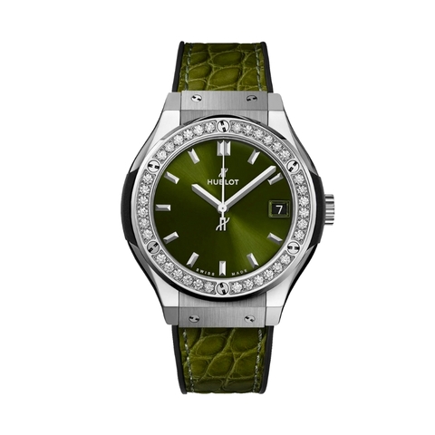 Đồng Hồ Hublot Classic Fusion Titanium Green Diamonds 33mm 581.NX.8970.LR.1104