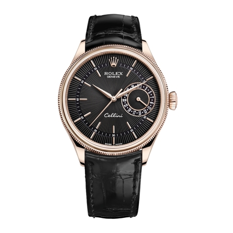 Đồng Hồ Rolex Cellini Date 50515-0011 Mặt Số Đen Dây Đeo Da 39mm