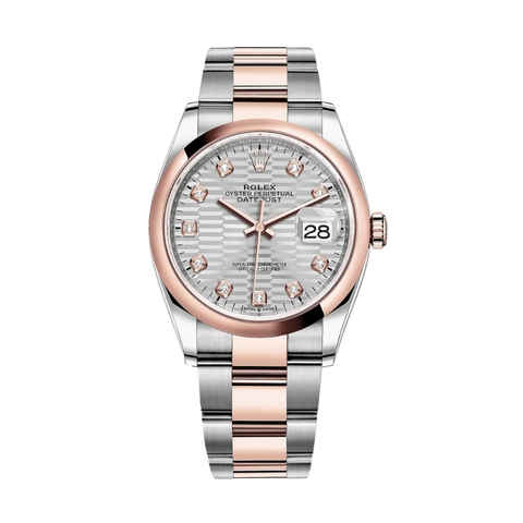 Đồng Hồ Rolex Datejust 36 126201-0040 Mặt Số Nếp Gấp Bạc Dây Đeo Oyster Thép Vàng Hồng