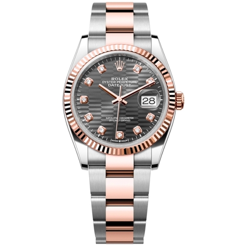 Đồng Hồ Rolex Datejust 36 126231-0042 Mặt Số Hoạ Tiết Nếp Gấp Màu Xám Dây Đeo Oyster Thép Vàng Hồng