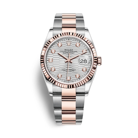 Đồng Hồ Rolex Datejust 36 126231-0040 Mặt Số Nếp Bạc Đậm Dây Đeo Oyster Thép Vàng Hồng