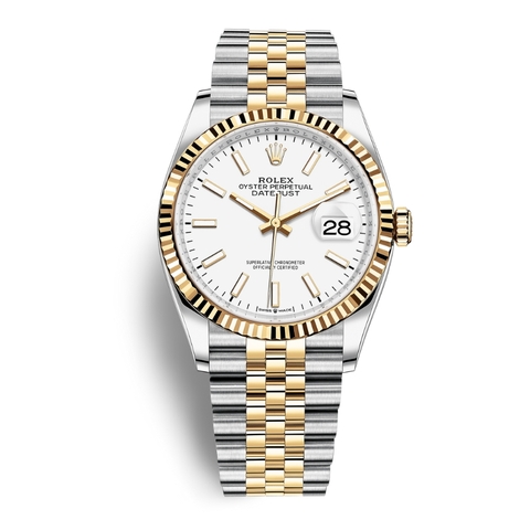 Đồng Hồ Rolex Datejust 36 126233-0019 Mặt Số Trắng Dây Đeo Jubilee Thép Vàng Vàng