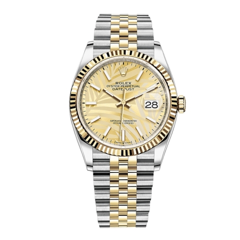 Đồng Hồ Rolex Datejust 36 Mặt Số Cây Lá Cọ Vàng 126233-0037
