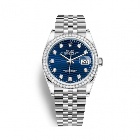 Đồng Hồ Rolex Datejust 36 Mặt Số Nếp Gấp Xanh Đính Kim Cương 126284RBR-0049