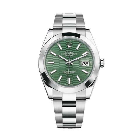 Đồng Hồ Rolex Datejust 41 126300-0021 Mặt Số Nếp Gấp Xanh Lá Dây Đeo Oyster Thép
