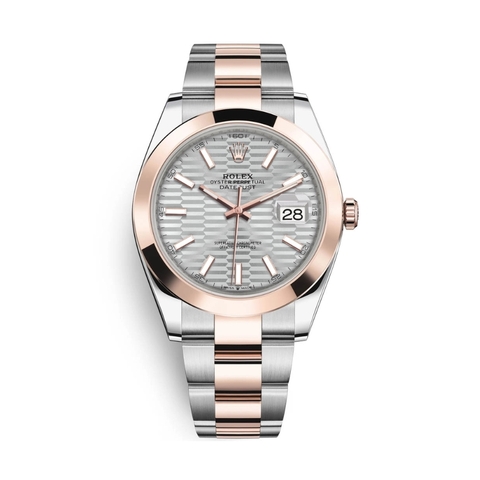 Đồng Hồ Rolex Datejust 41 126301-0017 Mặt Số Nếp Gấp Bạc Dây Đeo Oyster Thép Vàng Hồng