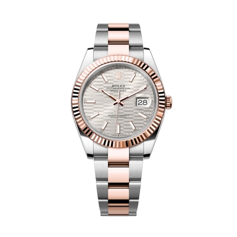 Đồng Hồ Rolex Datejust 41 126331-0017 Mặt Số Nếp Gấp Bạc Dây Đeo Oyster Thép Vàng Hồng
