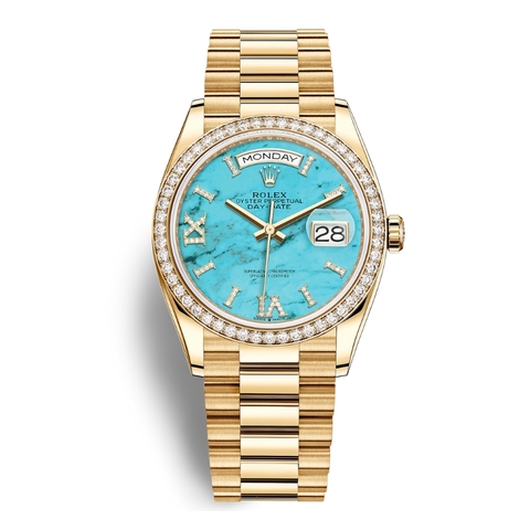 Đồng Hồ Rolex Day-Date 36 128348RBR-0037 Mặt Số Xanh Ngọc Dây Đeo President Vàng Vàng