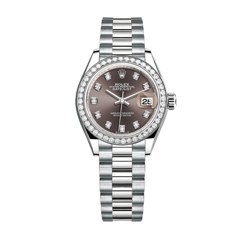 Đồng Hồ Rolex Lady-Datejust 28 279139RBR-0011 Mặt Số Xám Đậm Dây Đeo President Vàng Trắng