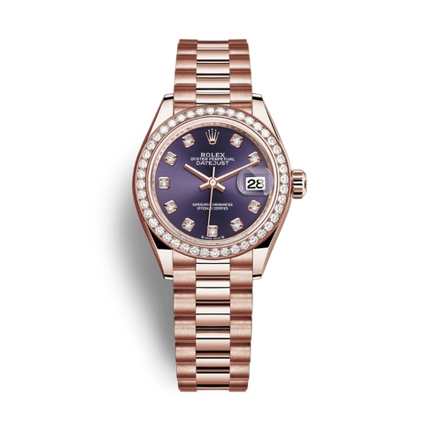 Đồng Hồ Rolex Lady-Datejust 28 279135rbr-0020 Mặt Số Tím Dây Đeo Jubilee Vàng Hồng