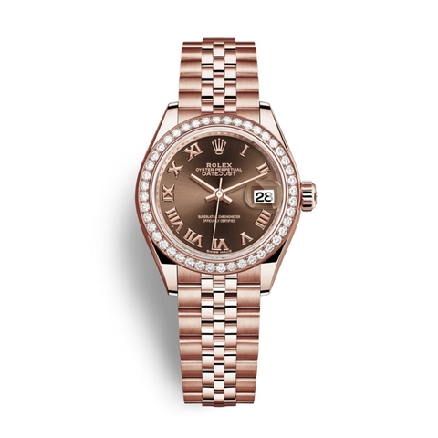 Đồng Hồ Rolex Lady-Datejust 28 279135RBR-0012 Mặt Số Nâu Dây Đeo Jubilee Vàng Hồng
