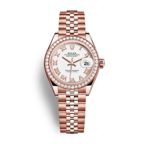 Đồng Hồ Rolex Lady-Datejust 28 279135RBR-0024 Mặt Số Trắng Dây Đeo Jubilee Vàng Hồng