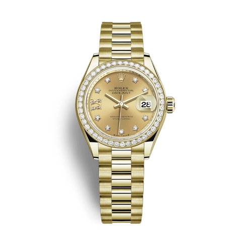 Đồng Hồ Rolex Lady-Datejust 28 279138RBR-0006 Mặt Số Vàng Dây Đeo President Vàng Vàng