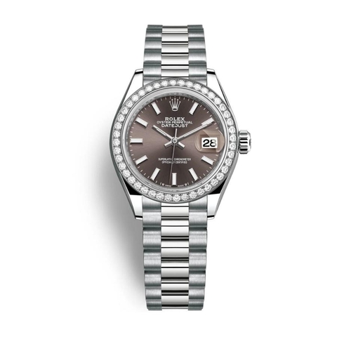 Đồng Hồ Rolex Lady-Datejust 28 279139RBR-0009 Mặt Số Xám Đậm Dây Đeo President Vàng Trắng