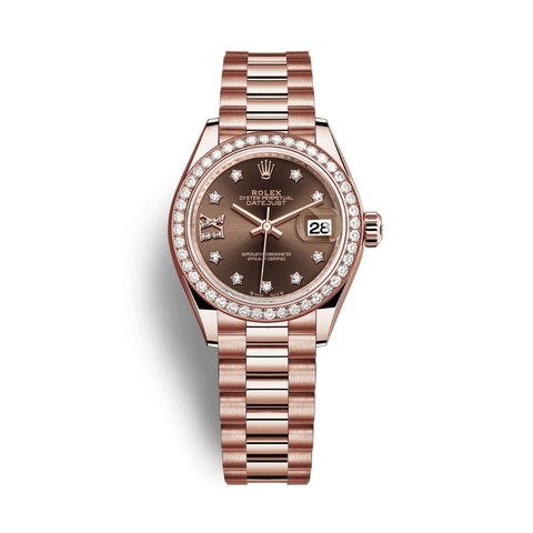 Đồng Hồ Rolex Lady-Datejust 28 279135RBR-0001 Mặt Số Nâu Dây Đeo Jubilee Vàng Hồng