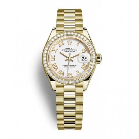 Đồng Hồ Rolex Lady-Datejust 28 279138RBR-0031 Mặt Số Trắng Dây Đeo President Vàng Vàng