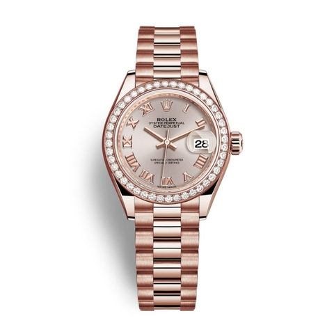 Đồng Hồ Rolex Lady-Datejust 28 279135RBR-0027 Mặt Số Hoa Hồng Dây Đeo President Vàng Hồng