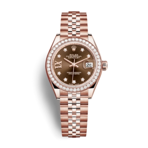 Đồng Hồ Rolex Lady-Datejust 28 279135RBR-0002 Mặt Số Nâu Dây Đeo Jubilee Vàng Hồng