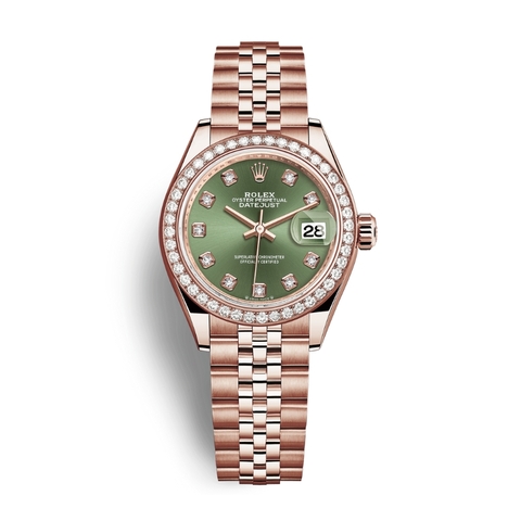 Đồng Hồ Rolex Lady-Datejust 28 279135RBR-0015 Mặt Số Olive Dây Đeo Jubilee Vàng Hồng