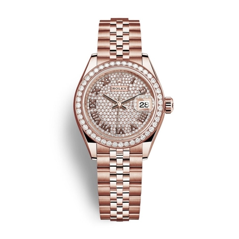 Đồng Hồ Rolex Lady-Datejust 28 279135RBR-0022 Mặt Số Kim Cương Dây Đeo Jubilee Vàng Hồng