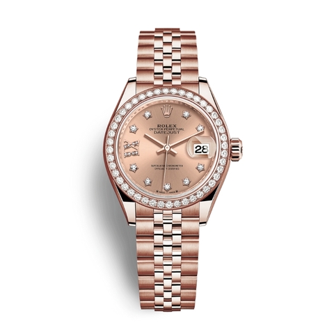 Đồng Hồ Rolex Lady-Datejust 28 279135RBR-0030 Mặt Số Hoa Hồng Dây Đeo Jubilee Vàng Hồng