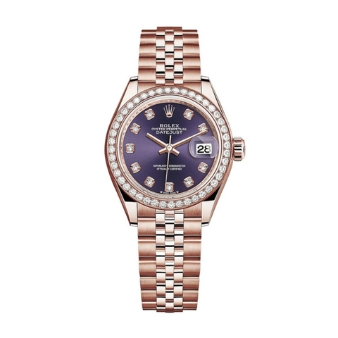 Đồng Hồ Rolex Lady-Datejust 28 279135RBR-0011 Mặt Số Tím Dây Đeo Jubilee Vàng Hồng