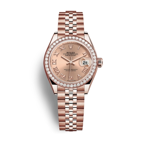 Đồng Hồ Rolex Lady-Datejust 28 279135RBR-0028 Mặt Số Hoa Hồng Dây Đeo Jubilee Vàng Hồng