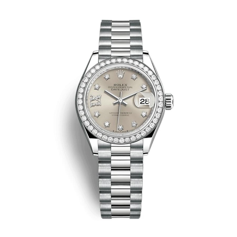 Đồng Hồ Rolex Lady-Datejust 28 279139RBR-0003 Mặt Số Bạc Dây Đeo President Vàng Trắng