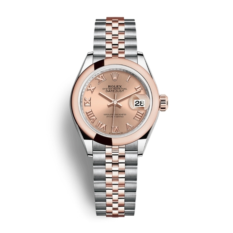 Đồng Hồ Rolex Lady-Datejust 28 279161-0025 Mặt Số Hoa Hồng Dây Đeo Jubilee Vàng Hồng Thép
