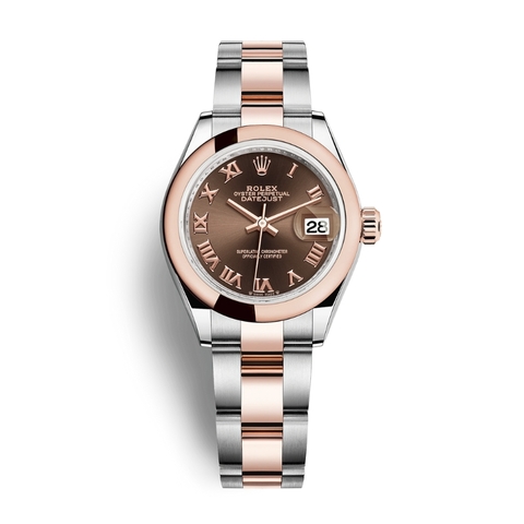 Đồng Hồ Rolex Lady-Datejust 28 279161-0010 Mặt Số Chocolate Dây Đeo Oyster Vàng Hồng Thép