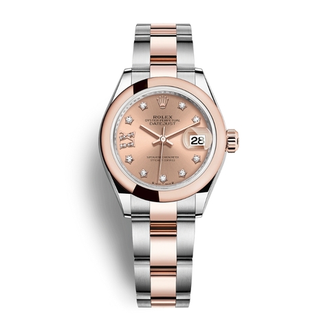 Đồng Hồ Rolex Lady-Datejust 28 279161-0028 Mặt Số Hoa Hồng Dây Đeo Jubilee Vàng Hồng Thép