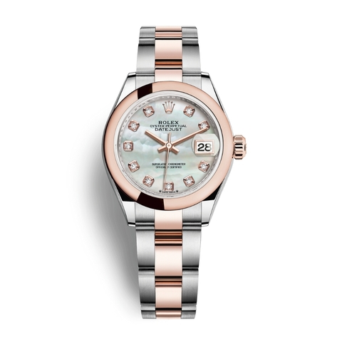 Đồng Hồ Rolex Lady-Datejust 28 279161-0014 Mặt Số Xà Cừ Dây Đeo Oyster Vàng Hồng Thép