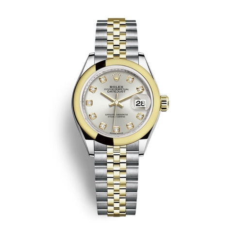 Đồng Hồ Rolex Lady-Datejust 28 279163-0007 Mặt Số Bạc Dây Đeo Jubilee Vàng Vàng Thép