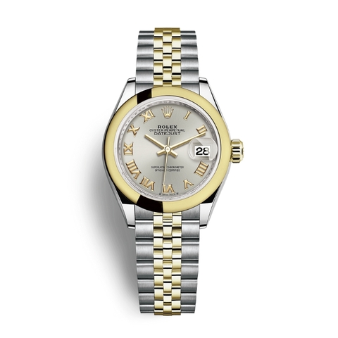 Đồng Hồ Rolex Lady-Datejust 28 279163-0005 Mặt Số Bạc Dây Đeo Jubilee Vàng Vàng Thép