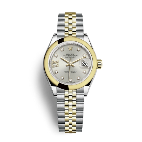 Đồng Hồ Rolex Lady-Datejust 28 279163-0003 Mặt Số Bạc Dây Đeo Jubilee Vàng Vàng Thép