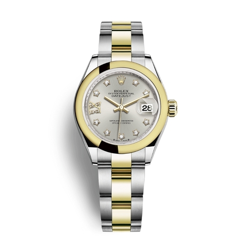 Đồng Hồ Rolex Lady-Datejust 28 279163-0004 Mặt Số Bạc Dây Đeo Oyster Vàng Vàng Thép