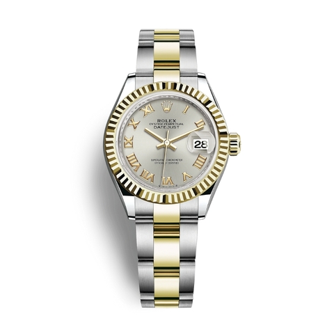 Đồng Hồ Rolex Lady-Datejust 28 279173-0006 Mặt Số Bạc Dây Đeo Oyster Vàng Vàng Thép
