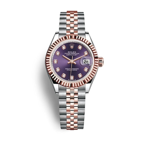 Đồng Hồ Rolex Lady-Datejust 28 279171-0015 Mặt Số Tím Dây Đeo Jubilee Vàng Hồng Thép