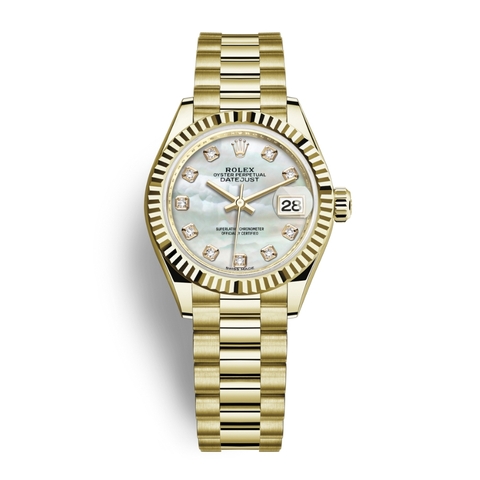 Đồng Hồ Rolex Lady-Datejust 28 279178-0025 Mother Of Pearl Mặt Số Xà Cừ Dây Đeo President Vàng Vàng