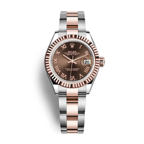 Đồng Hồ Rolex Lady-Datejust 28 279171-0010 Mặt Số Chocolate Dây Đeo Oyster Vàng Hồng Thép
