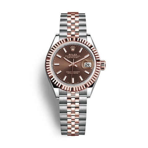Đồng Hồ Rolex Lady-Datejust 28 279171-0017 Mặt Số Chocolate Dây Đeo Jubilee Vàng Hồng Thép