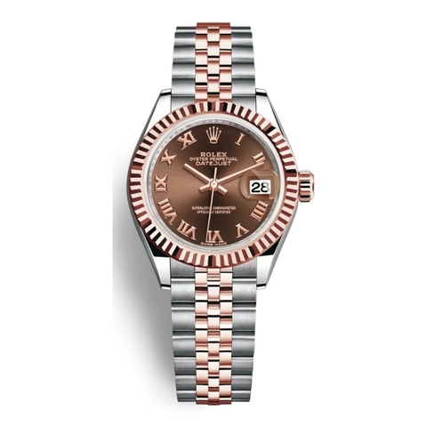 Đồng Hồ Rolex Lady-Datejust 28 279171-0012 Mặt Số Chocolate Dây Đeo Jubilee Vàng Hồng Thép