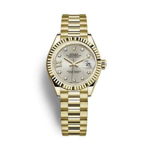 Đồng Hồ Rolex Lady-Datejust 28 279178-0002 Mặt Số Bạc Dây Đeo Oyster Vàng Vàng