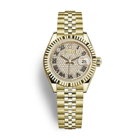 Đồng Hồ Rolex Lady-Datejust 28 279178-0032 Mặt Số Kim Cương Dây Đeo Jubilee Vàng Vàng