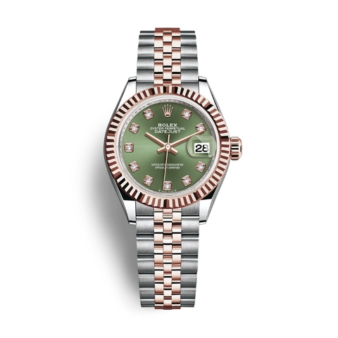 Đồng Hồ Rolex Lady-Datejust 28 279171-0007 Mặt Số Olive Dây Đeo Jubilee Vàng Hồng Thép