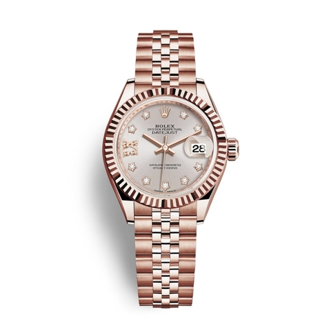 Đồng Hồ Rolex Lady-Datejust 28 279175-0030 Mặt Số Hoa Hồng Dây Đeo Jubilee Vàng Hồng